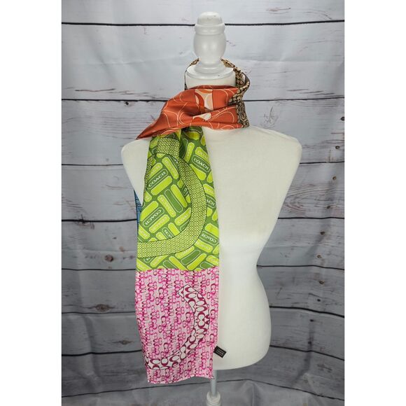COACH Silk Signature C Logo Multicolor Scarf Twilly CA22608 - Picture 1 of 10